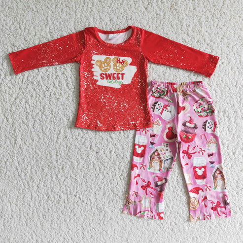 9.6 RTS NO MOQ ETA 5/7days Arrived 6 B1-17 SWEET Mickey red long-sleeved pink tassel pants suit