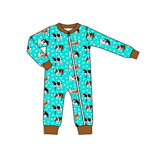 5.26 LR1943 Baby Infant Boys Western Cows Zip Rompers preorder