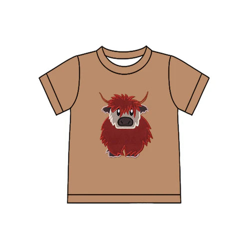 11.4 BT1483 Baby Boys Short Sleeve Highland Cows Western T-shirts Top Preorder