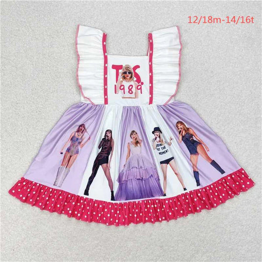L-3.6 GSD1349 Country music Singer polka dot rose red lace sleeveless dress
