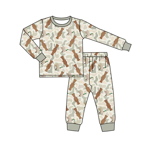 6.4 BLP1016 Baby Boys Camo Grey Duck Call Shirts Pants Pajamas Clothes Sets Preorder