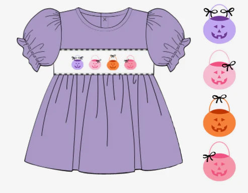 5.19 GT1044 Baby Girls Lavender Short Ruffle Sleeves Ghosts Pumpkins Tunic Tee Shirts Preorder
