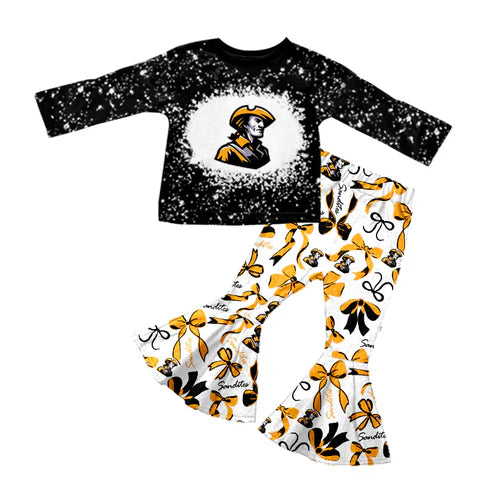 9.8 Custom Moq 5 Baby Girls Sandites Top Team Bows Bell Bottom Pants Sets