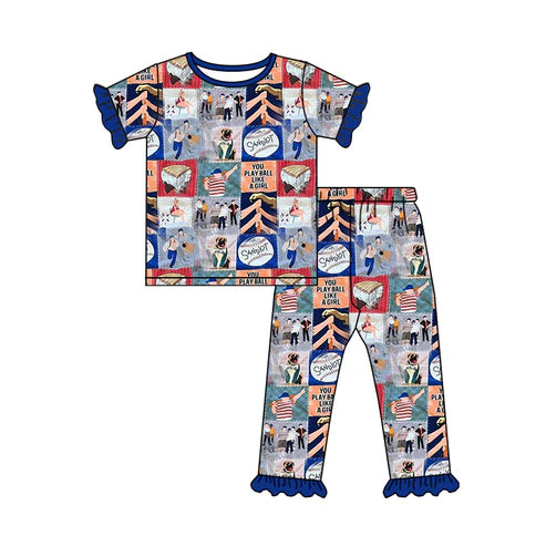 GSPO1853 Baby Girls Baseball Play Tops Pants Pajamas Clothes Sets Preorder