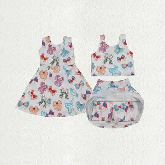 6.12 Sibling Baby Girls Colorful Flowers Bows Shorts Active Yoga Athletic Dress Skorts Set