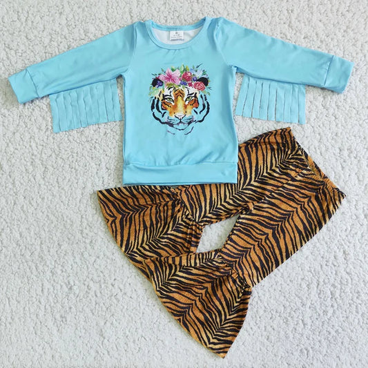 6 A3-18 Girl Blue Tassel Tiger Outfit