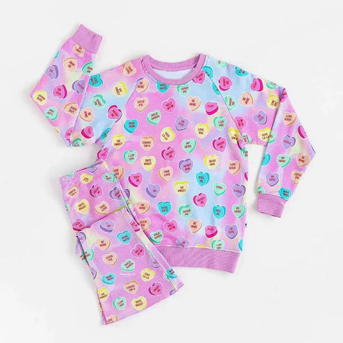 10.18 GLP2937 Baby Girls Colorful Hearts Plaid Top Pants Valentine Pajamas Sets Preorder