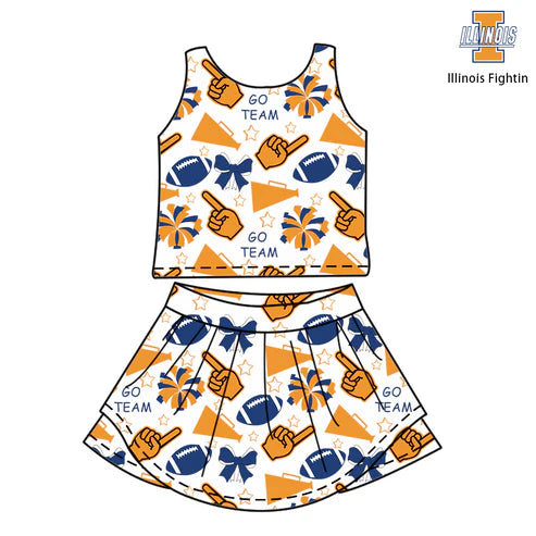 6.25 Custom Moq 3 Baby Girls ILLINOIS Team Sleeveless Top Skorts Sets