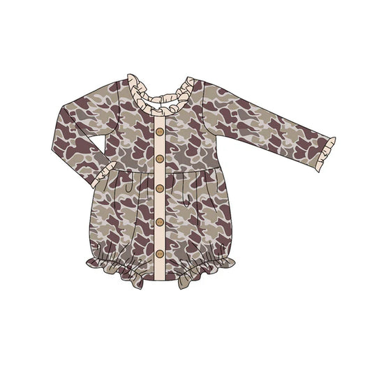 5.28 LR1978 Baby Infant Girls Grey Camo Ruffle Buttons Rompers preorder