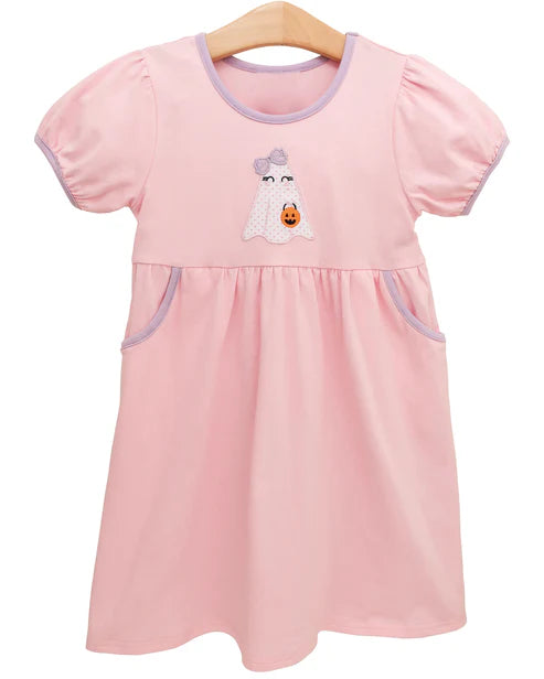 8.5 GSD2792 Baby Girls Ghost Pumpkins Pocket Halloween Knee Length Dresses Preorder