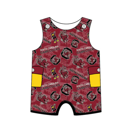 6.24 Custom Moq 3 Baby Girls Dark Red Sleeveless Gamecocks Bull Team Shorts Rompers