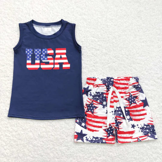 3.11  BSSO0461 baby boy clothes boy 4th of July USA patriotic toddler summer outfits 3XS-7-8T