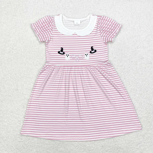 L-3.3 GSD1362 Halloween hat Ghost bow pattern doll collar pink striped short-sleeved dress