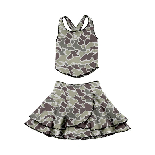 12.23 MOQ:5pcs GSD3352 pre-order toddler girl clothes camo print girl yoga summer skirt set