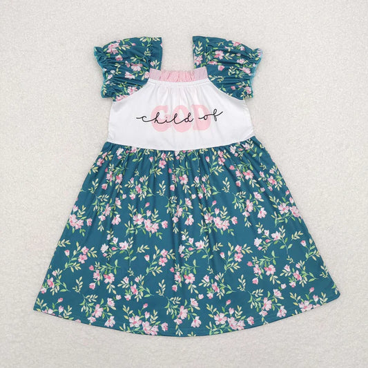L-3.3 GSD1388 Flower green short-sleeved dress