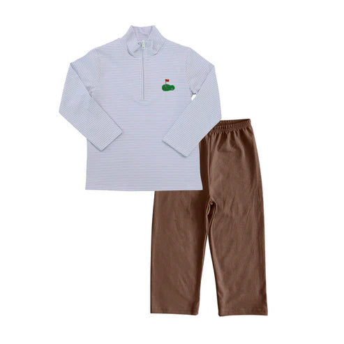 7.26  BLP1188 Baby Boys Blue Stripe Long Sleeves Golf Zipper Pullovers Top Pant Set Preorder
