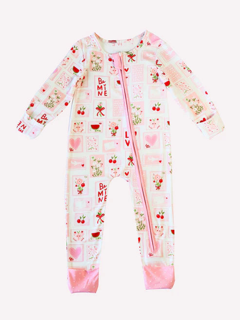10.20 LR2750 Baby Girls Pink Flowers Hearts Checked Valentine Zipper Footie Rompers Preorder