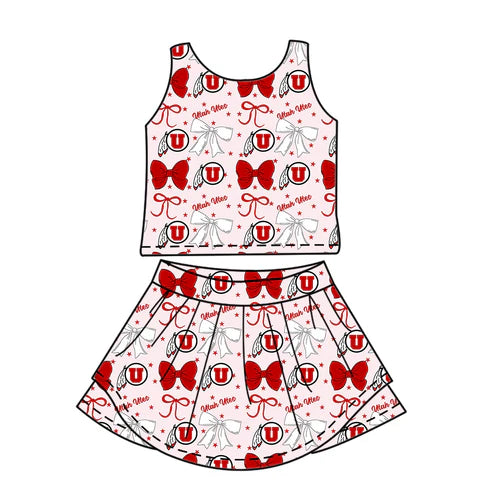 7.3 Custom Moq 3 Baby Girls Sleeveless UU Bows Vest Top Short Skirts Set