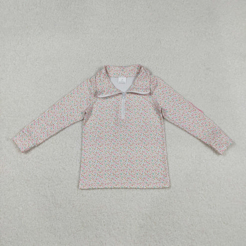 9.6  GT1145 Baby Girls Long Sleeves Pink Floral Zipper Hoodies Top