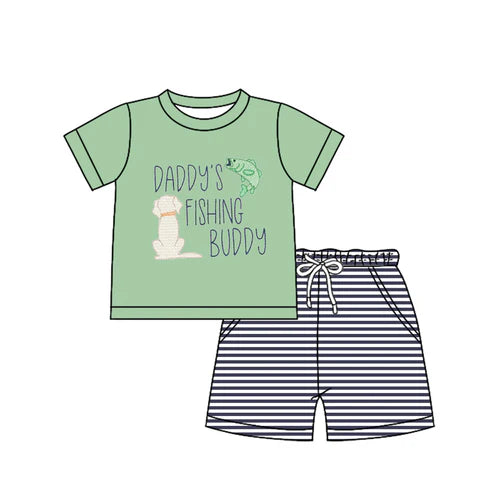 BSSO1147 Baby Boys Daddy's Fishing Buddy Tops Shorts Clothes Sets Preorder