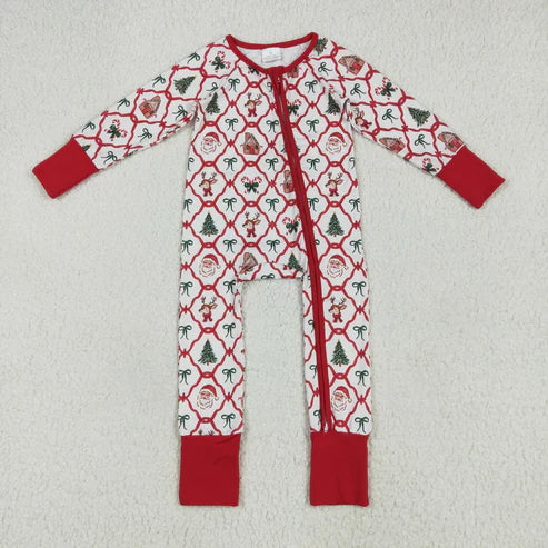 11.1 Sibling Baby Kids Trees Bows Checked Christmas Pajamas Sets Zipper Footie Rompers Blankets