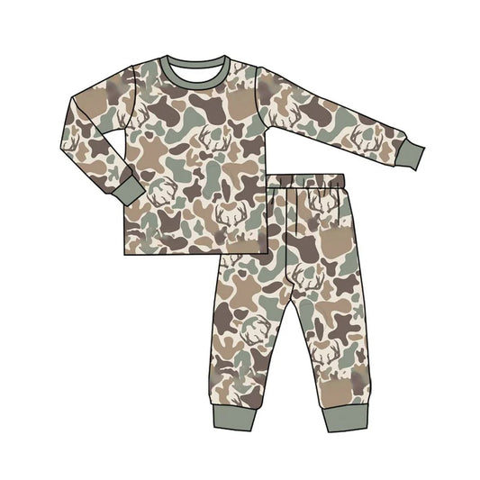 8.23 BLP1232 Baby Boys Brown Deer Camo Top Pant Western Pajamas Set Preorder