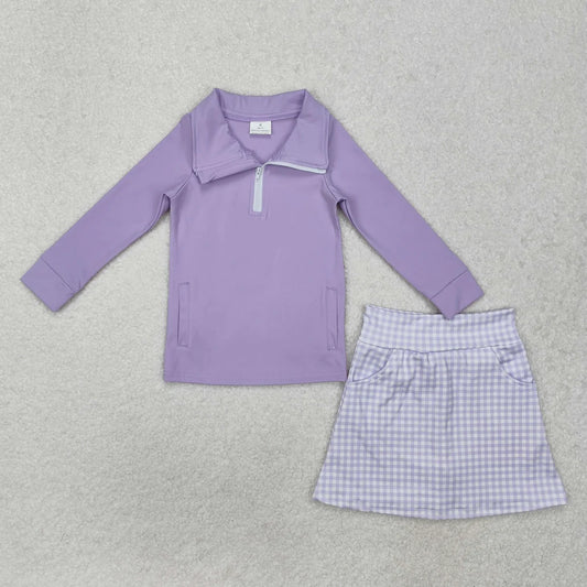 L-3.3 GLD0985 Baby Girls Lavender Pullover Active Wear Top Shorts Skirts Clothes Set
