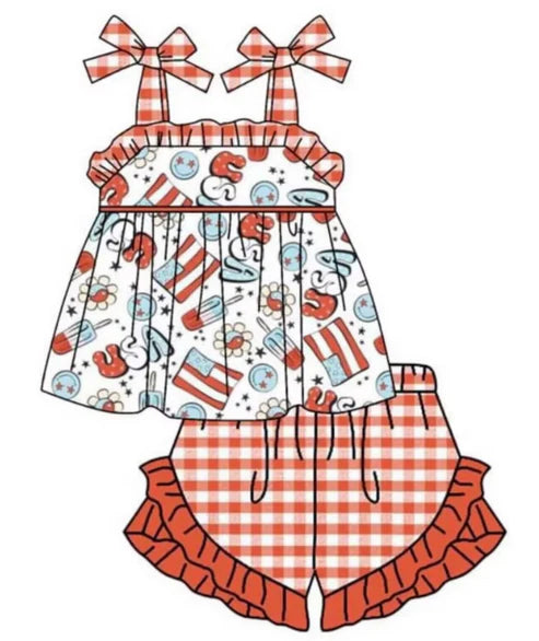 5.14 Girls July 4th halter short sleeve shorts suit