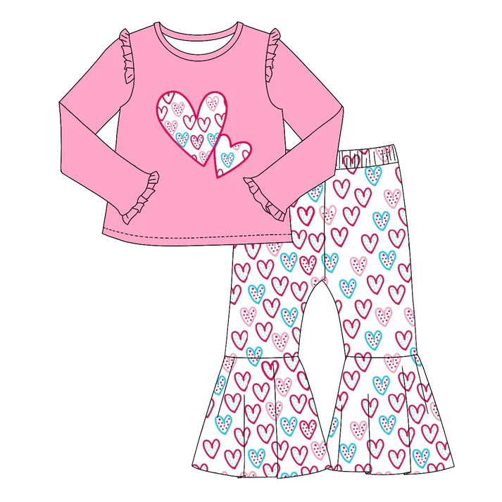 6.11 GLP1985 Baby Girls Valentines Hearts Top Bell Pants Clothes Sets Preorder