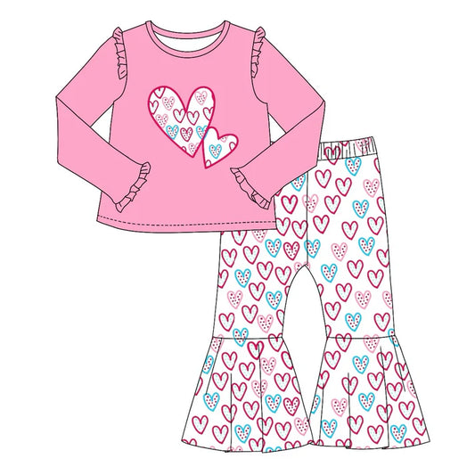 6.11 GLP1985 Baby Girls Valentines Hearts Top Bell Pants Clothes Sets Preorder