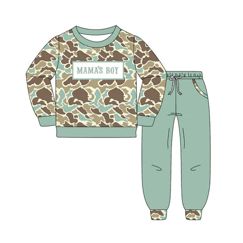 10.22 BLP1336 Baby Boys Green Khaki Camo Mama's Boy Top Pockets Jogger Pants Clothes Sets Preorder