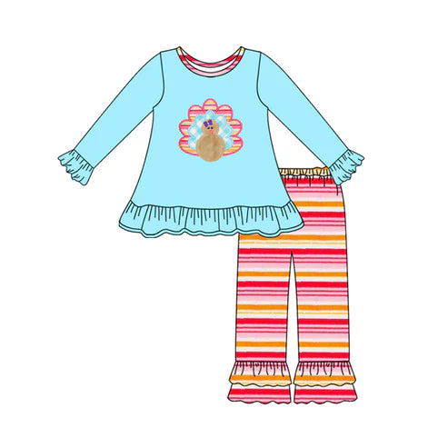7.29 GLP2602 Baby Girls Long Sleeves Turkey Tunic Ruffle Pants Set Preorder