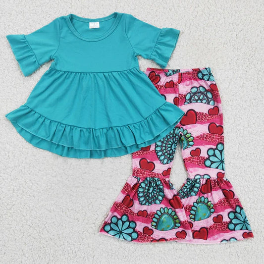 GSPO0237 Girl Blue Turquoise Love Heart Bell Outfit