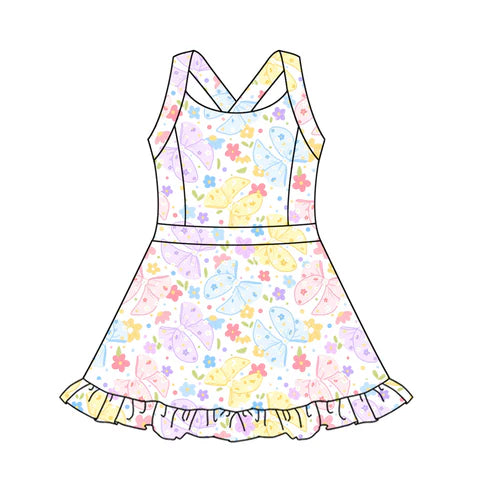 5.23 GSD2565 Baby Girls Strap Colorful Butterfly Flowers Activity Wear Yoga Knee Length Dresses Preorder