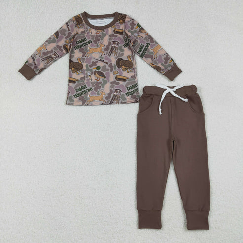10.7 BLP1178 Baby Boys Long Sleeves Turkey Ducks Camo Top Pockets Pant Set