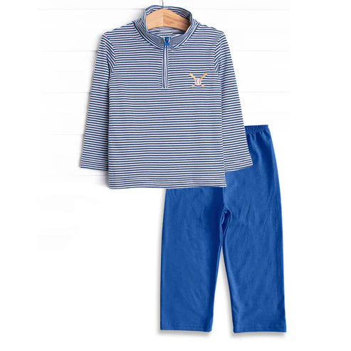 8.7 BLP1220 Baby Boys Blue Stripe Baseball Half Zipper Pullover Legging Pant Team Set Preorder