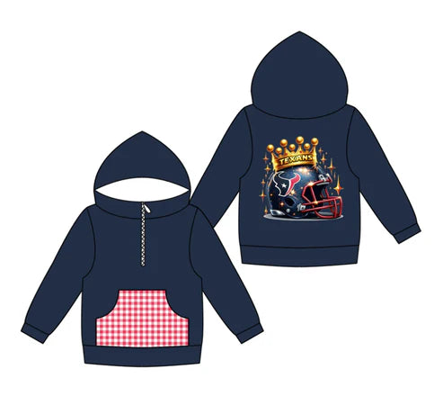 10.14  Custom Moq 8 Baby Boys Navy Texans Team Pocket Zipper Hoodies Tops