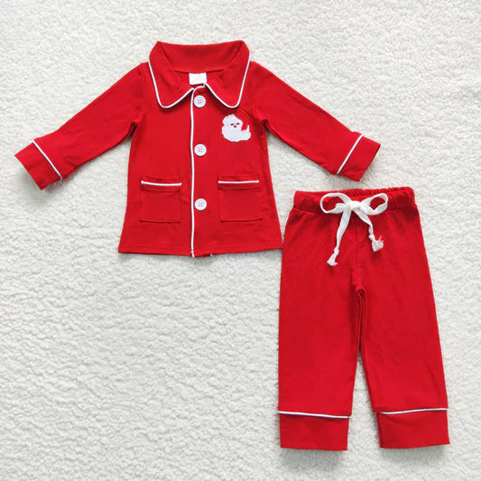 L-3.2 BLP0295 Santa Pocket Collar Red Long Sleeve Pants Suit