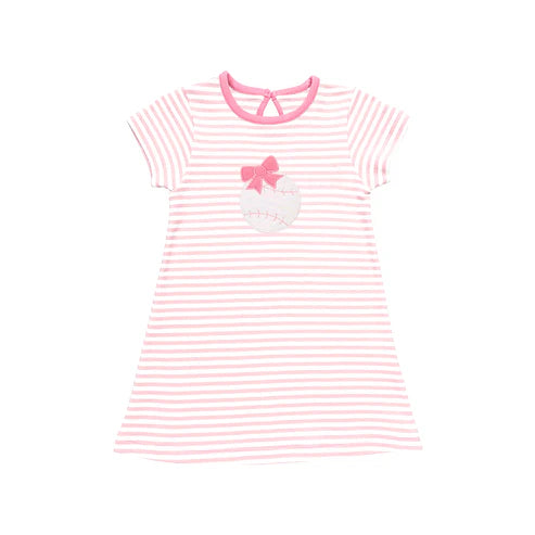 3.22 GSD2221 Baby Girls Pink Stripe Short Sleeves Bows Baseball Knee Length Dresses Preorder