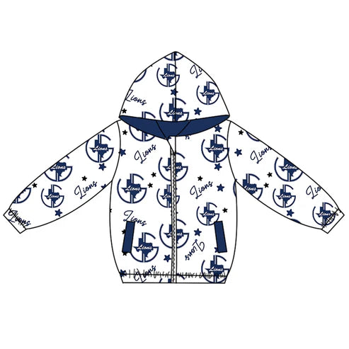 10.9 Custom Moq 5 Baby Girls Blue Lions Team Zipper Hoodies Tops