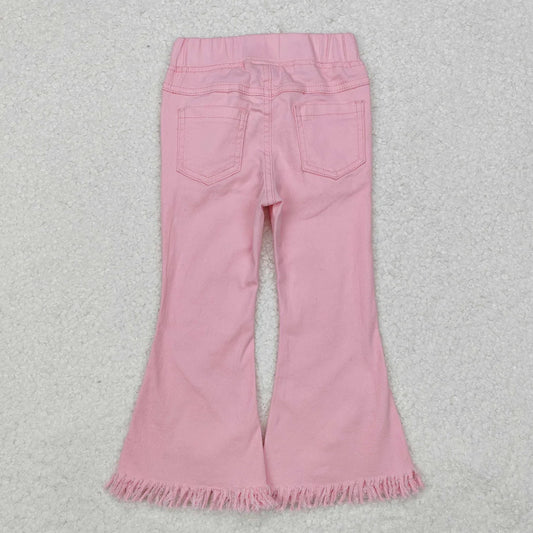 L-3.7 P0463 Baby Girls Western Pink Fringe Denim Pants