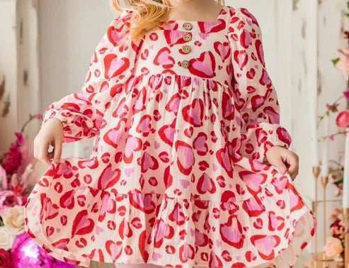 5.23 GLD0873 Baby Girls Valentines Hearts Red Knee Length Dresses Preorder