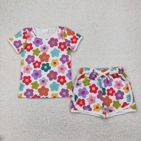 4.14 GSSO2142 Baby Girls Colorful Flowers Top Shorts Clothes Set