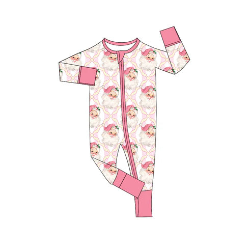 5.19 LR2224 Baby Girls Long Sleeves Pink Santa Plaid Zipper Pant Rompers Preorder