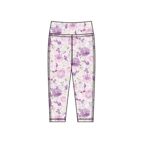 10.25  P0916 Baby Girls Lavender Flowers Yoga Leggings Pants Bottom Preorder