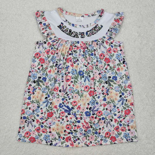 L-3.2 GSD1658 Baby Girls Mama's Girl Blue Flowers Knee Length Dress
