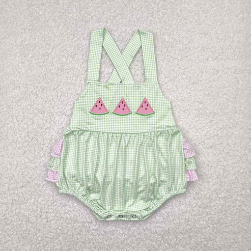 5.3  SR2764 Baby Infant Girls Summer Wateremelon Green Ruffles Romper
