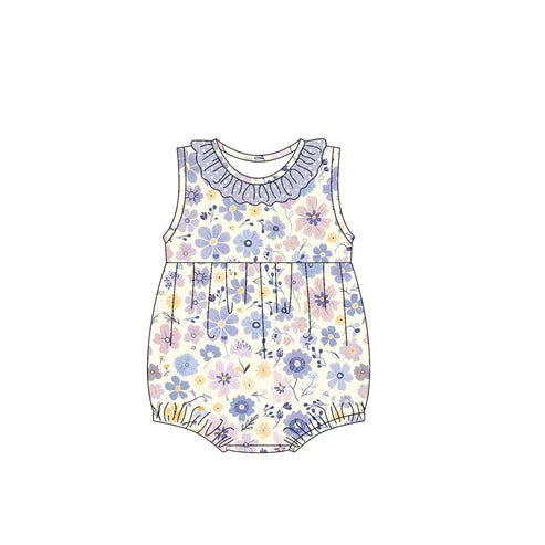 SR2883 Baby Infant Girls Light Blue Flowers Sleeveless Rompers preorder