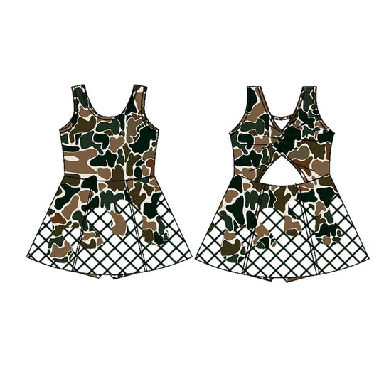 9.26 GSD2822 Baby Girls Dark Green Camo Drip Team Shorts Yoga Knee Length Dress