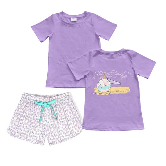 4.17 GSSO2541 Baby Girls Purple Short Sleeves Football Top Floral Short Set Preorder